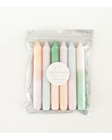Bougies Dip Dye Birthday Cake – Un pack festif de 6 bougies aux teintes joyeuses et colorées.