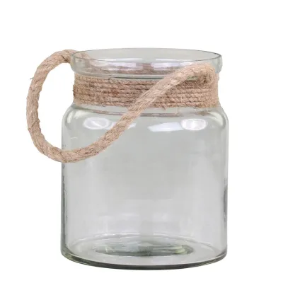 Photophore avec corde en jute - H 14,5 cm