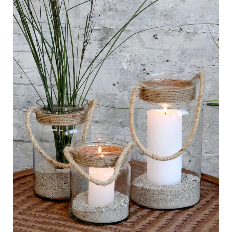 Photophore avec corde en jute - H 19,5 cm