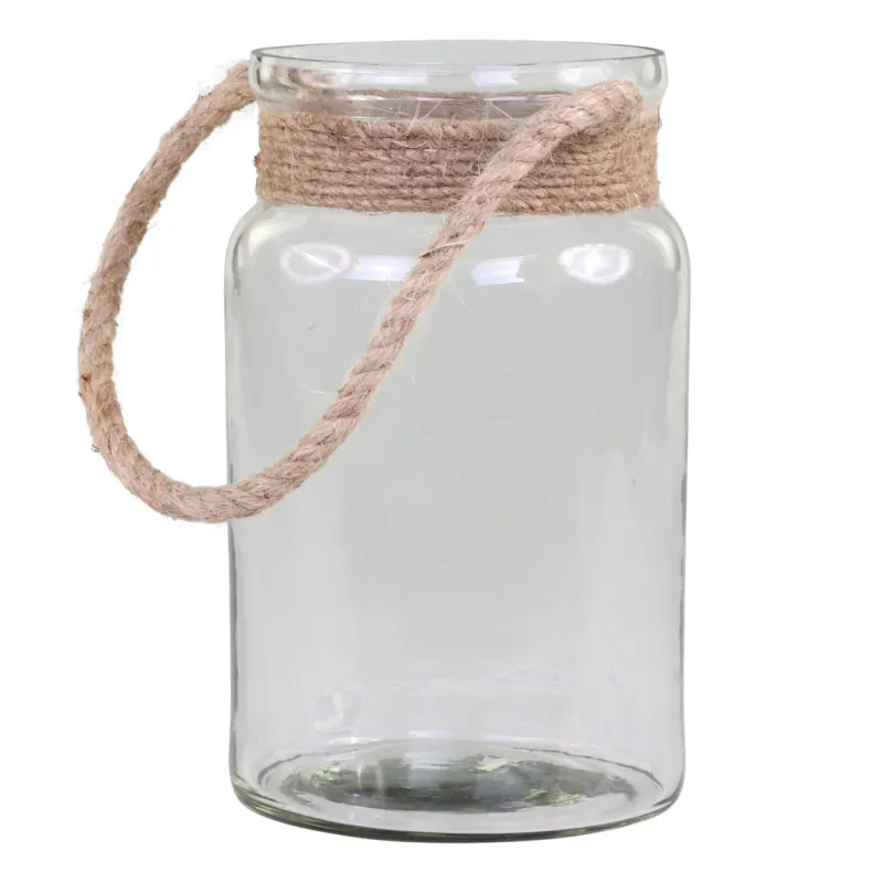 Photophore avec corde en jute - H 19,5 cm