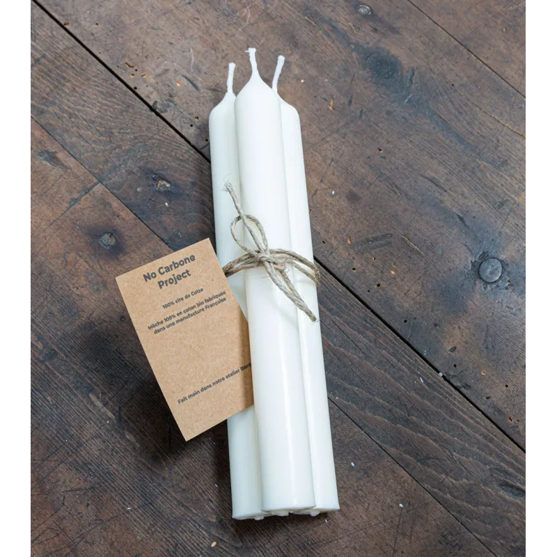 Pack de 3 bougies cierges naturelles artisanales, en cire végétale de colza, avec étiquette, taille 20 cm