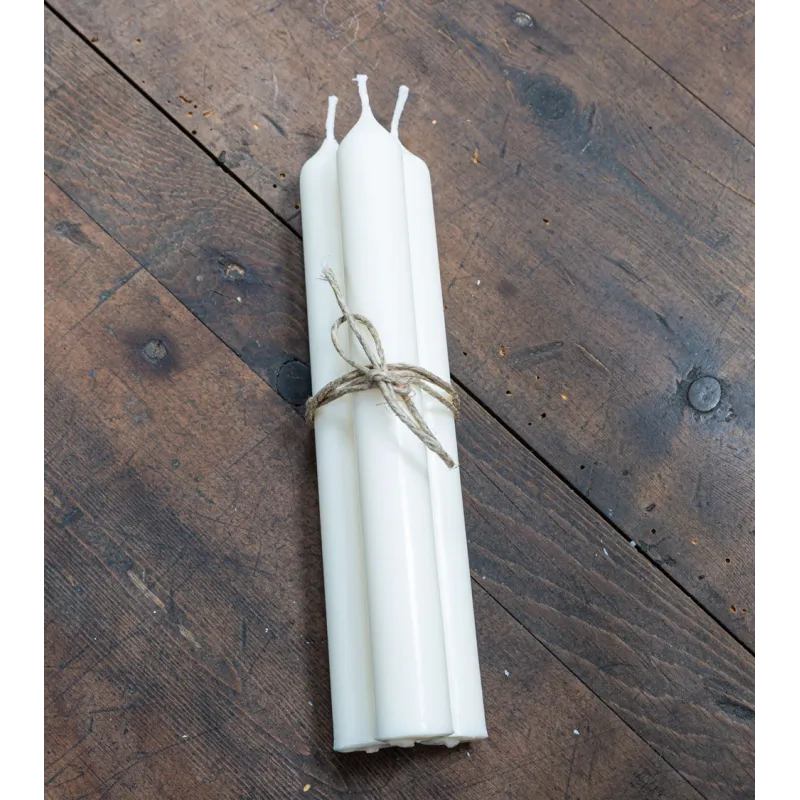 Pack de 3 bougies chandelles naturelles artisanales, attachées avec une cordelette, taille 20 cm