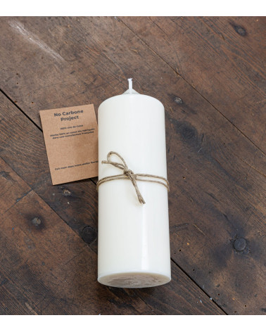 Bougie naturelle artisanale Ø 6 cm H 15,5 cm avec fil et vue de dessus