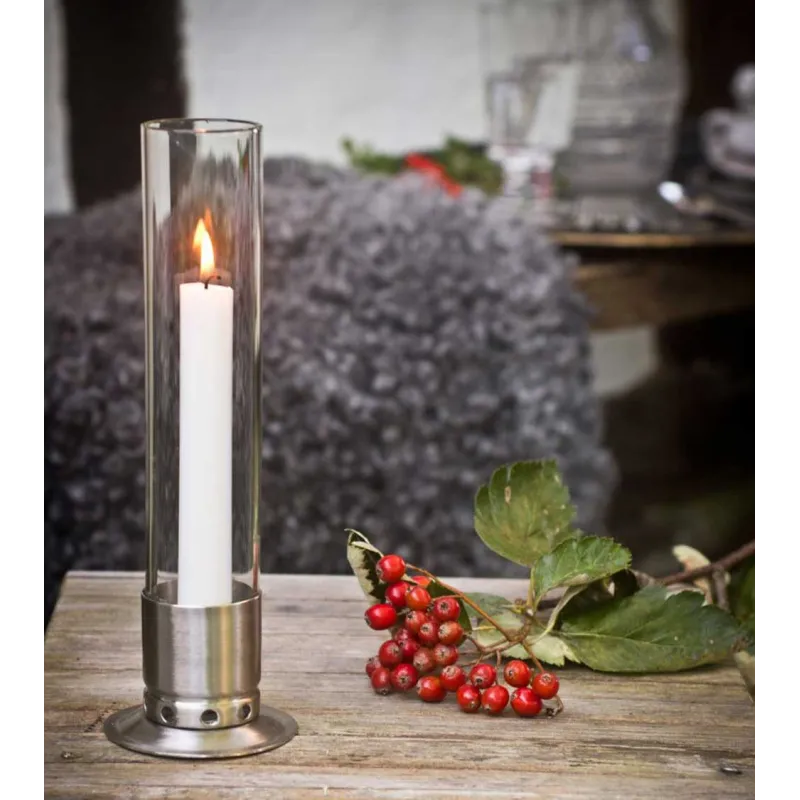 Photophore Kattvik Acier brossé + 3 bougies naturelles
