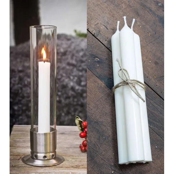 Photophore Kattvik Acier brossé + 3 bougies naturelles