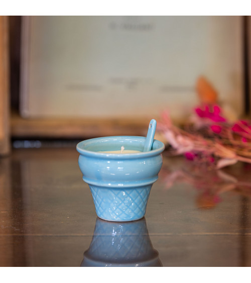 Bougie parfumée Bois d'Olivier - Coupe dessert glace upcyclée "Zéloïne" - 15h