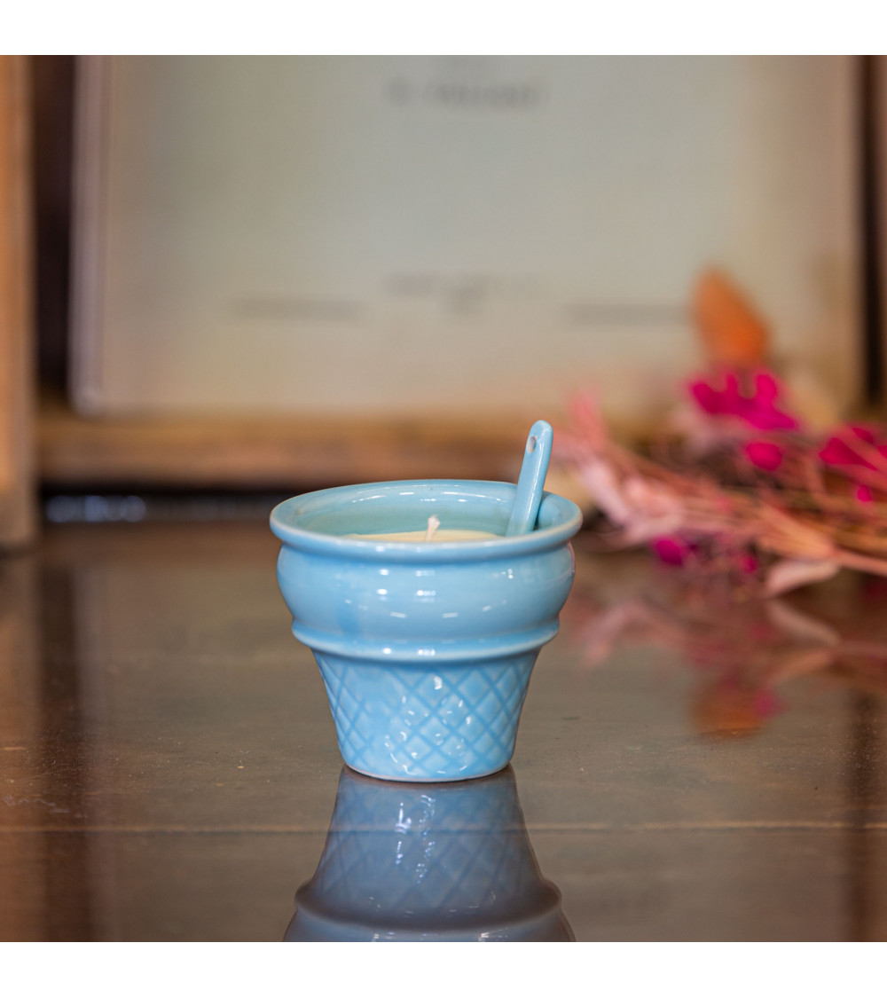 Bougie parfumée Bois d'Olivier - Coupe dessert glace upcyclée "Zéloïne" - 15h