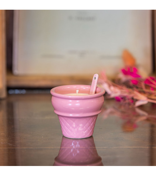 Bougie parfumée Bois d'Olivier - Coupe dessert glace upcyclée "Zéloïne" - 15h
