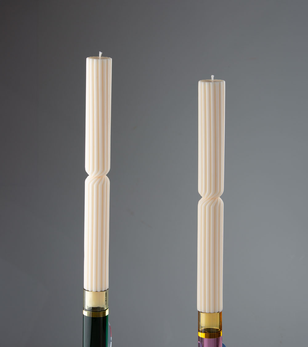 Bougies artisanales Ludine, bougies naturelles en cire végétale de colza, pack de 2, taille 28 cm de hauteur, vue de face