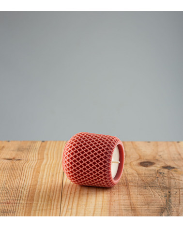 Bougie naturelle artisanale Garance, cire végétale de colza, couleur terracotta, vue allongée
