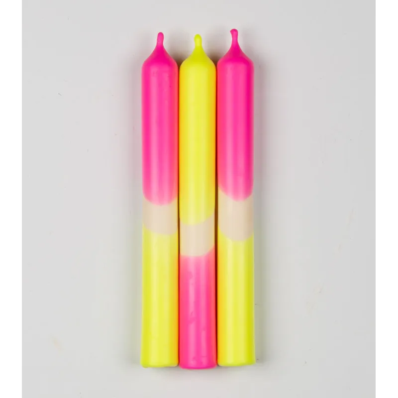 Électro Sunrise – Bougies Jaune Fluo & Rose Fluo