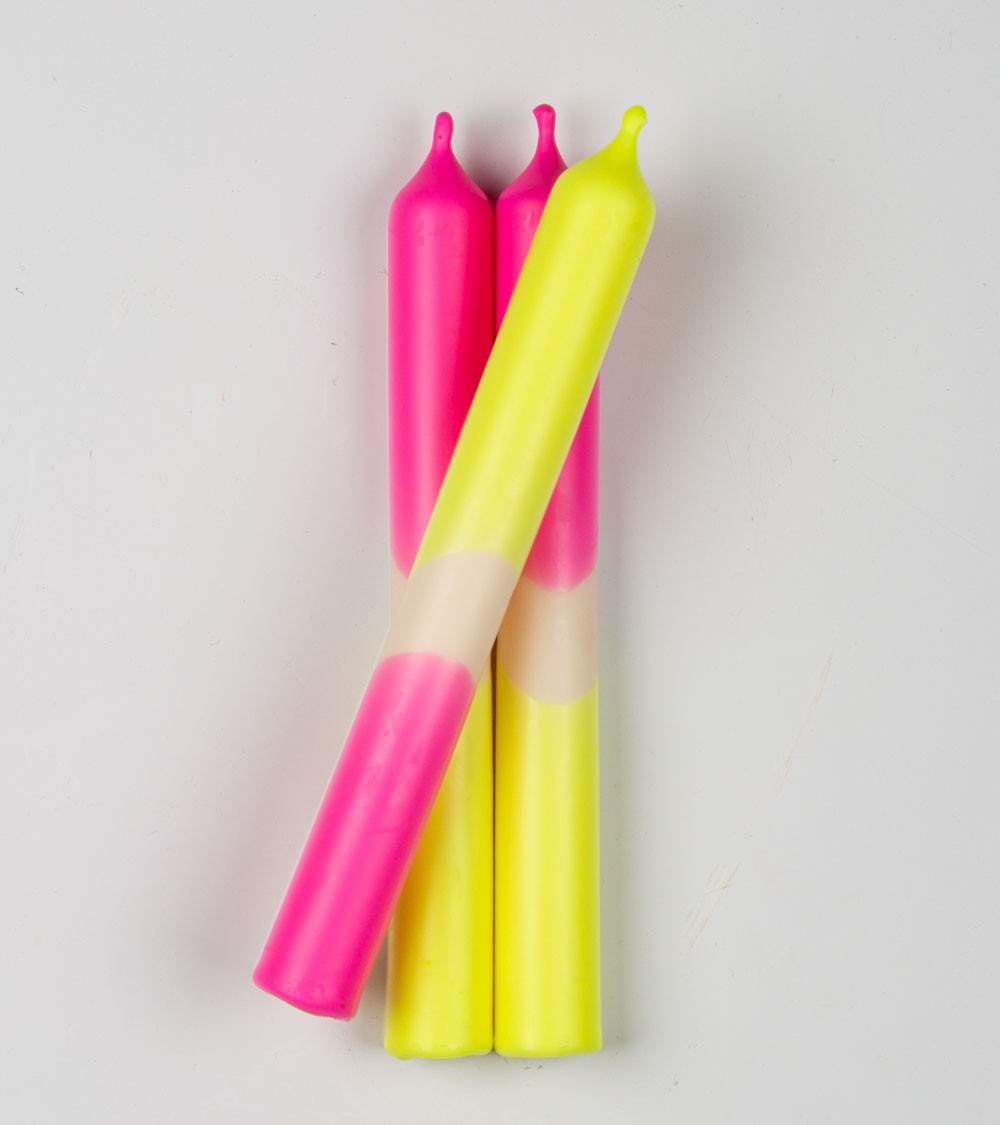 Électro Sunrise - Collection Fluo Électrique | Bougies Naturelles colorées | Ø 2,1 cm x H 20 cm | Pack de 3