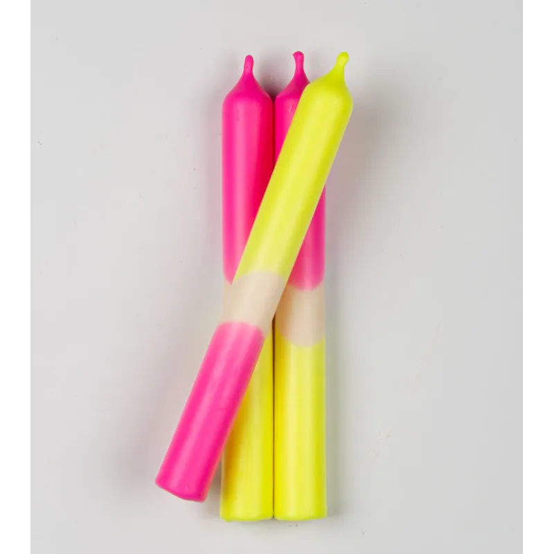 Électro Sunrise – Bougies Jaune Fluo & Rose Fluo