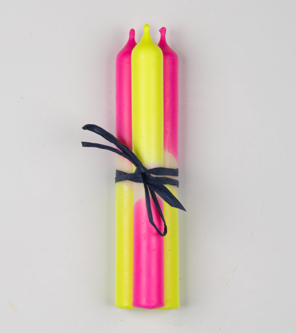 Électro Sunrise - Collection Fluo Électrique | Bougies Naturelles colorées | Ø 2,1 cm x H 20 cm | Pack de 3
