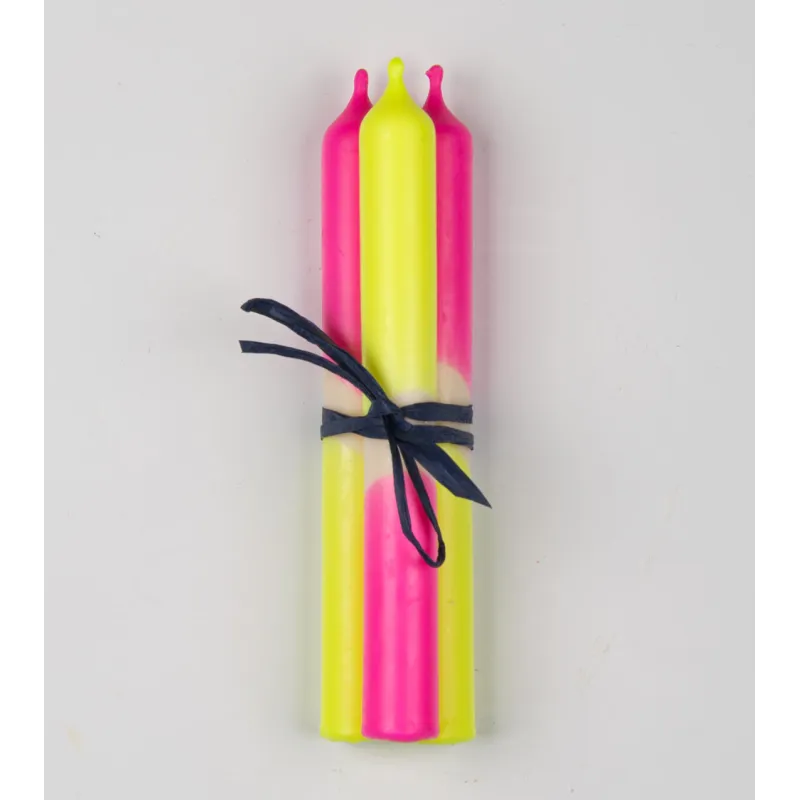 Électro Sunrise – Bougies Jaune Fluo & Rose Fluo