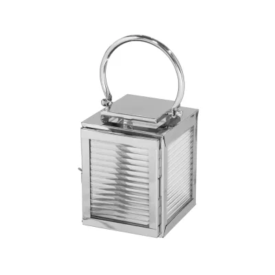 Lanterne Malaga 23 cm – Verre cannelé & inox design