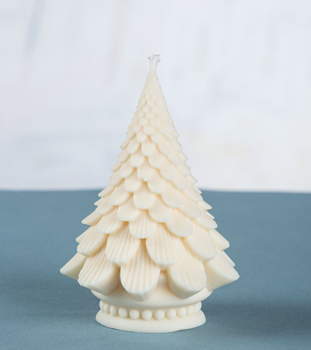Bougie sapin de Noël pomme de pin - naturelle et artisanale - crème