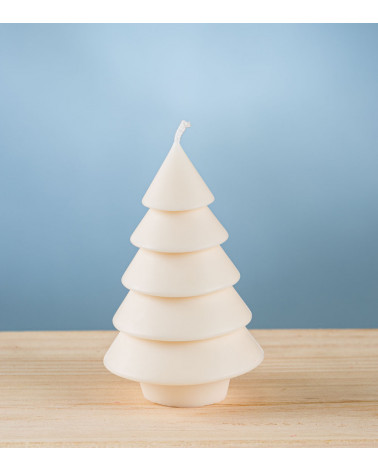 Bougie sapin conique crème – bougie artisanale de Noël en cire de colza, design minimaliste et élégant.