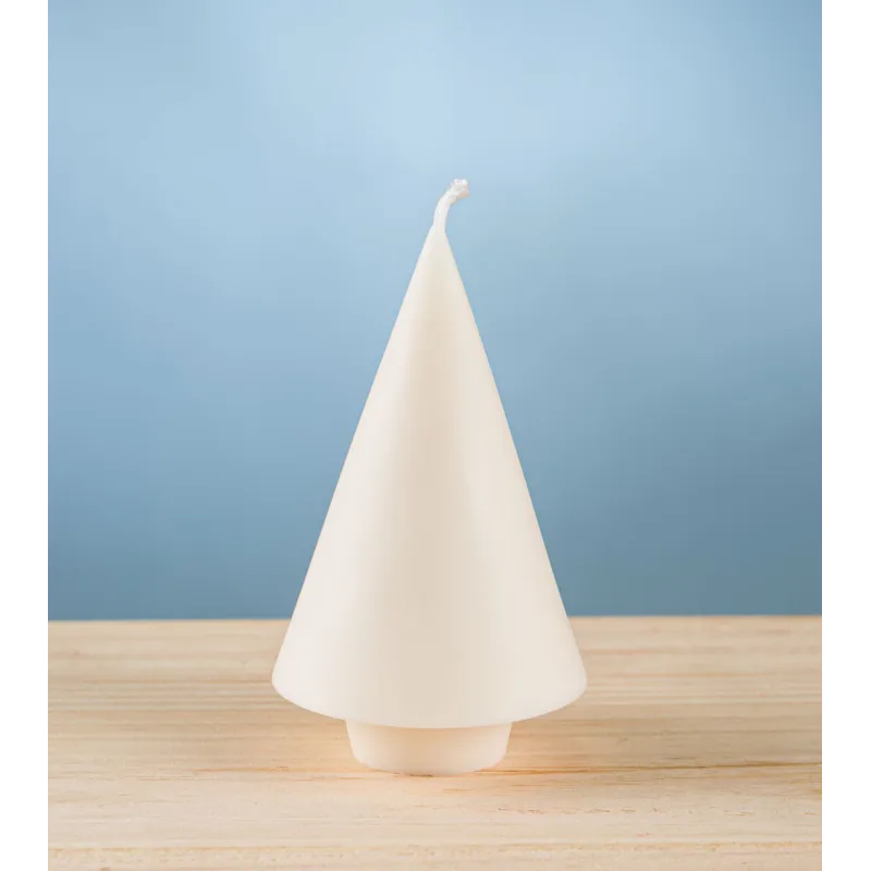 Bougie sapin minimaliste crème – bougie artisanale en cire de colza, design épuré pour une ambiance de Noël moderne.