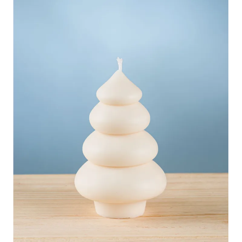 Bougie sapin bulles crème – bougie artisanale de Noël en cire de colza, design arrondi et doux.