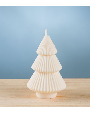 Bougie sapin rainuré crème – bougie artisanale en cire de colza, design texturé et festif.