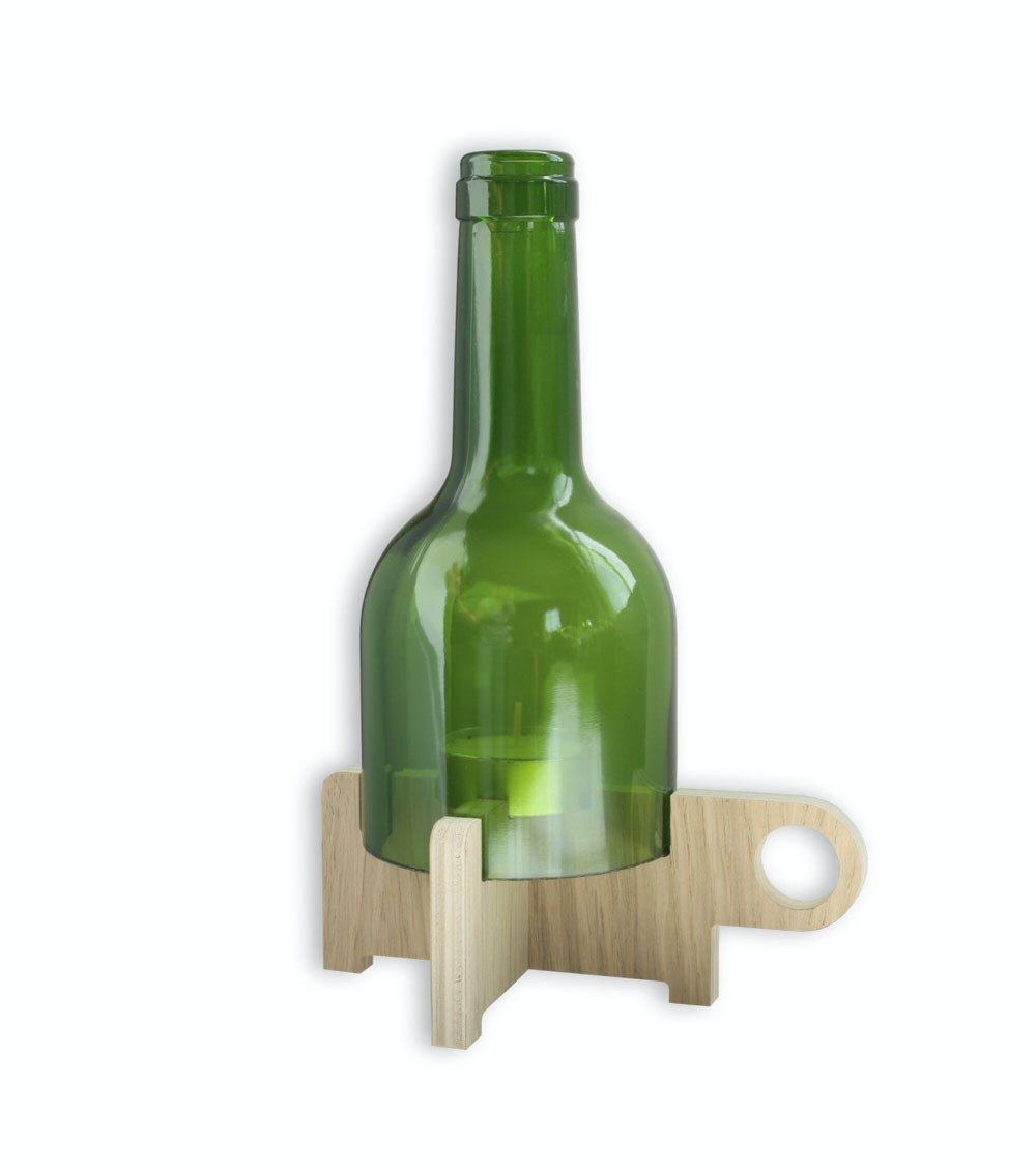 Bougeoir "BoBoBo" avec cloche en verre recyclé vert.