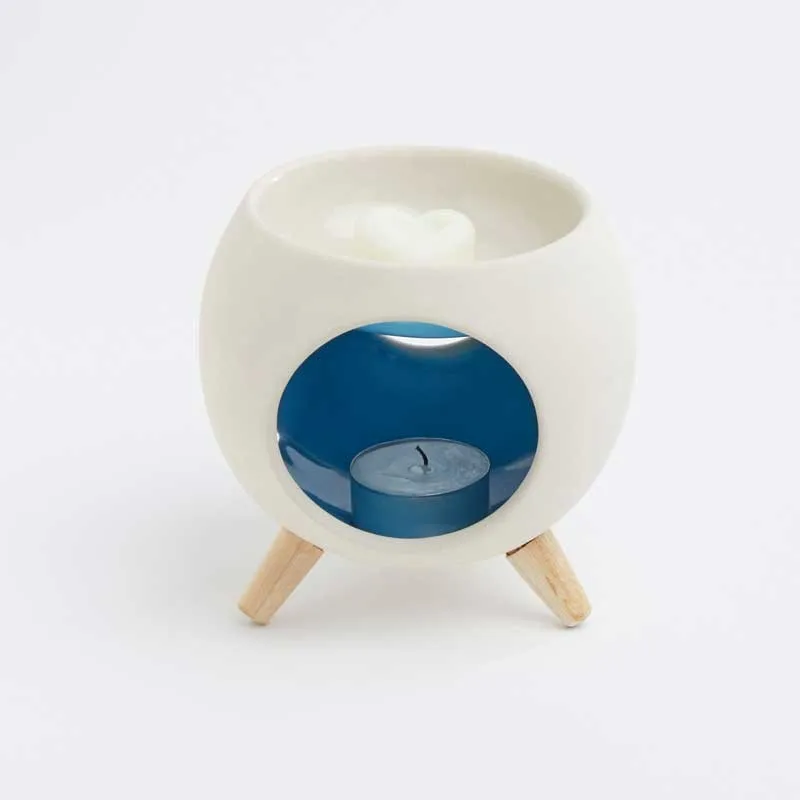 Diffuseur de parfum ROUND BLUE avec bougie chauffe-plat et cire parfumée