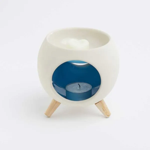 Diffuseur de parfum ROUND BLUE avec bougie chauffe-plat et cire parfumée