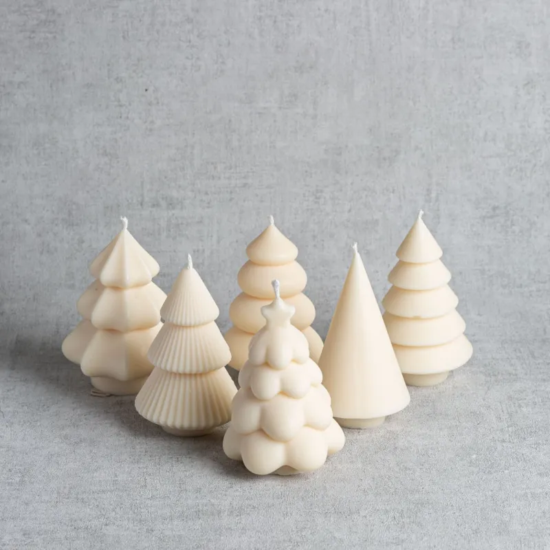 Bougies sapins artisanales en cire de colza éthique, décoration de Noël naturelle