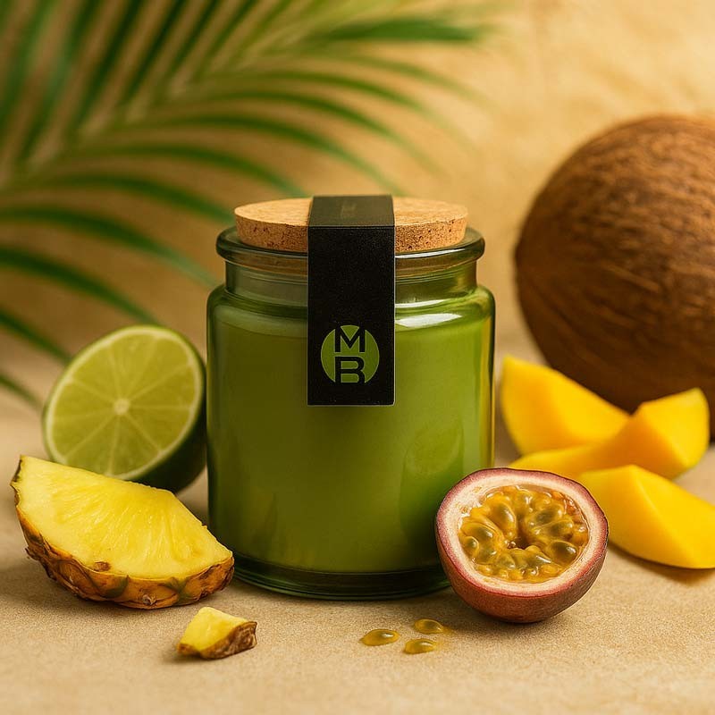 Bougie parfumée Soleil de Rio avec les éléments de la pyramide olfactive