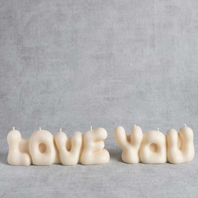 Bougies typographiques Love et You en cire végétale de colza, duo artisanal inclusif