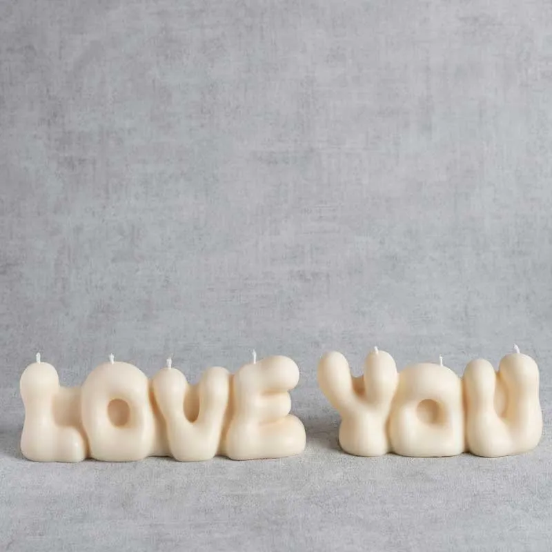 Bougies typographiques Love et You en cire végétale de colza, duo artisanal inclusif