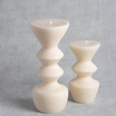 Bougies sculpturales Elénire et Elémire en cire de colza, créations artisanales françaises