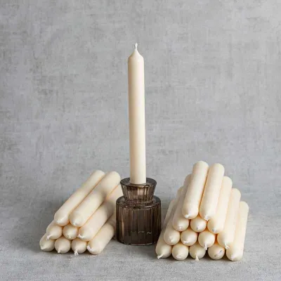 Pack de 24 bougies chandelles naturelles en cire de colza avec chandelier – chandelles artisanales fabriquées en France
