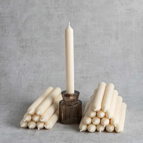 Pack de 24 bougies chandelles naturelles en cire de colza avec chandelier – chandelles artisanales fabriquées en France
