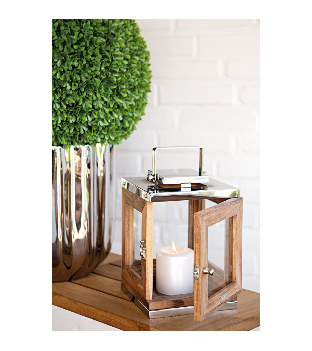Lanterne en Acacia Toledo 25 cm – Une lanterne élégante en bois d'acacia et acier inoxydable, idéale pour sublimer vos espaces.