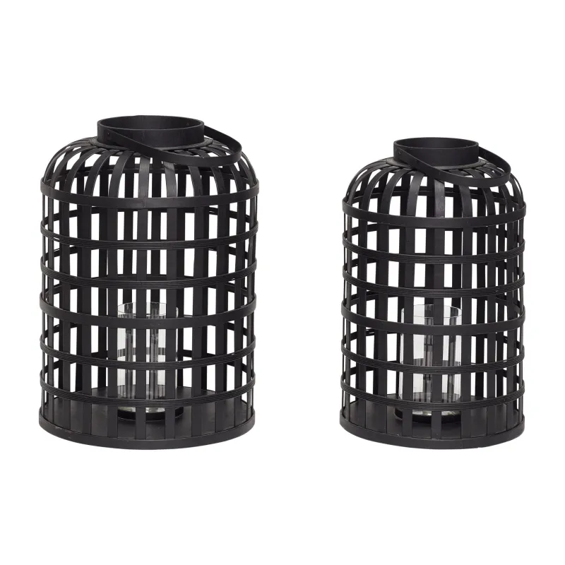 Lanternes rondes en bambou noir - Lot de 2 artisanal