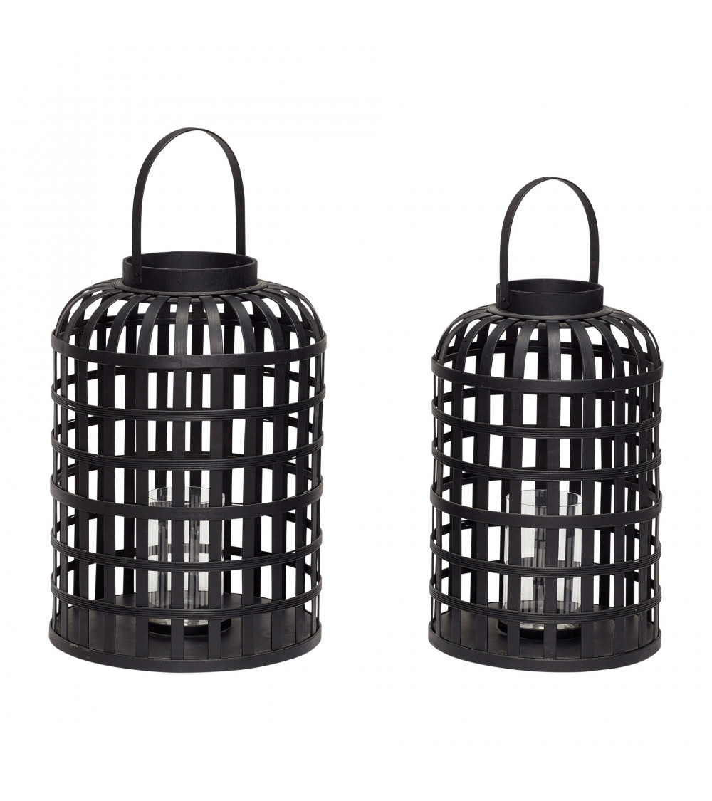 Lanternes rondes en bambou noir - Lot de 2 artisanal