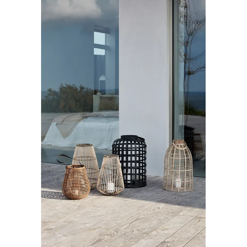 Lanternes rondes en bambou noir - Lot de 2 artisanal