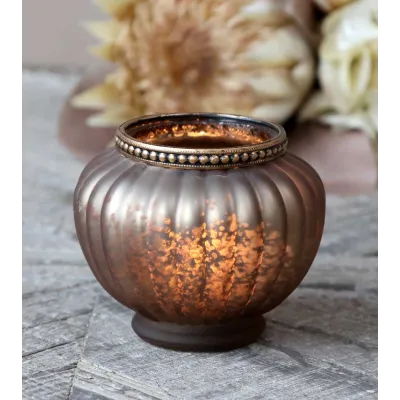 Photophore antique mocha avec perles décoratives