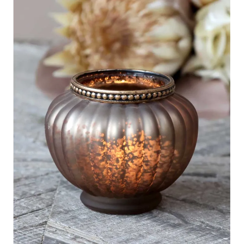 Photophore antique mocha avec perles décoratives