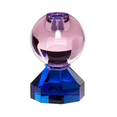Bougeoir en cristal bleu/rose - Ø 7 cm x H 11 cm