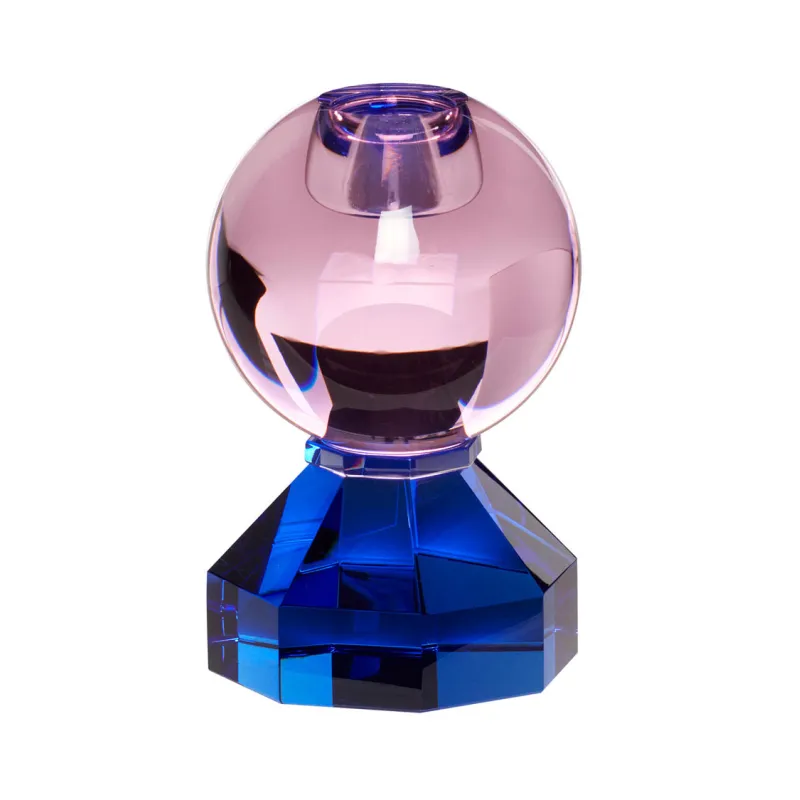 Bougeoir en cristal bleu/rose - Ø 7 cm x H 11 cm