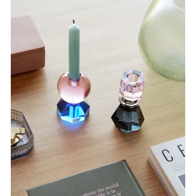 Bougeoir en cristal bleu/rose - Ø 7 cm x H 11 cm
