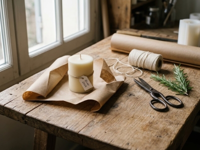 Emballer une bougie en cadeau : la méthode de l'atelier